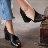 Fish Mouth Coarse Heel Sandals Women's New British Wind Side High Heel Single Shoes