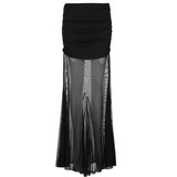 Vintage Crumbat Splicing Half-Body Skirt Holiday High-Waisted Thin A-Shaped Skirt New Mid-Long