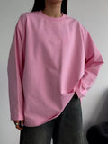Fine Comb Cotton Solid Long-Sleeved T-Shirt Women Hot Loose Leisure Collar Top High
