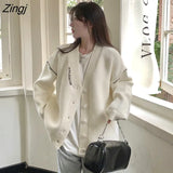 Stripe Knit Cardigans Women Korean Style V-Neck Oversize Harajuku Sweater Coat Y2k Casual Single Breasted Long Sleeve