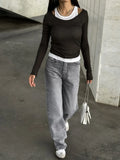 Color Puff Two Long-Sleeved T-Shirt Girl 2025 Spring And Autumn Show Skinny Mordell Folded On The