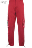 Hip Hop High Waist Cargo Pants Women Joggers Street Style Trousers Buckle Track Pants Adjustable Hollow Out