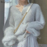 Knitted Fluffy Cardigan Sweater Women Korean Style White Cardigans Sweaters Ladies Casual Tops Knitwear Fashion New
