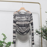 Round Collar Tie-Dye-Print Slim Long-Sleeved T-Shirt T-Shirt T-Shirt With Sunscreen