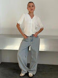 Stitched V-Neck Knitted Shirt Summer New Short-Sleeved Fashion Casual Cardigan Sweater