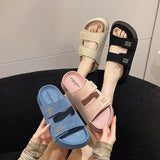 Word Buckle Magic Sticker Retro Slippers Thick Bottom Small Man To Increase The Design Of The Net Red Big Brand Flat For The Summer Cool