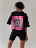 Wind Loose Round Collar T-Shirt Men And Women With The Same Fashion Design Back Personalized Art Abstract Printing Short