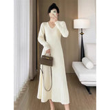 Zingj Knitting Dress That Matches Overcoat Female Autumn Winter Temperament Famous Socialite Senior Sense To Close Waist Inside Build A Word Wool Skirt Long
