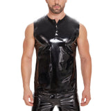 Zingj Men's Mirror PU Bright Leather Vest Slim Leisure Waterproof Sleeveless Leather Vest Size