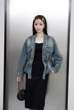 Spring Autumn Explosion Of Denim Nails Hanb, The Collection Of V-Neck Loose Denim Jacket Bf Fashion Women's