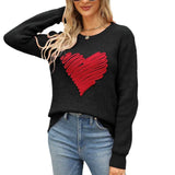Autumn And Winter Loose Love Embroidery Round Collar Long-Sleeved Knitted Sweater