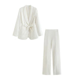And Autumn Women Equipped With Belt Evening Dress Collar Blazer High Waist Loose Hanging Trousers