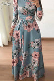 Women Summer Long Dress 2023 Casual Long Sleeve Boho Floral Print Maxi Dress Turtleneck Bandage Elegant Party Dresses