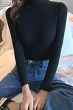 Soft Women Turtleneck Sweater Autumn Knitted Solid Jumper Winter Long Sleeve Elastic Pink Female Pullover Top