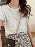 Embroidery Bow Oversized Short Sleeve Tee-Outfit