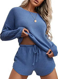 Knit Pajamas Suit Long Sleeved Top And Shorts With Casual Suit Home Clothes Sportswear Women's