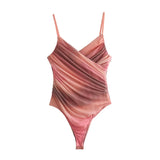 New Printed Pleated Silk Mesh Slim Sling Jumpsuit