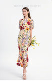 High-End Elegant Heavy Industry Flower Embroidery Round Collar Lantern Sleeves To Close The Waist Slim Slimmed Fishtail Dress