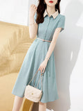 Collared Color Wave Point Skirt 24 Summer New Waist Simple Temperament Elegant Fashion Age Reduction Women's