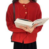 Zingj Spring New Korean Department Temperament Elegant Loose Sweater Coat Irregular Round Collar Twist Knitting Cardigan Female-Outfit