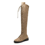 Explosive Large Code 35-43 Yards Flat Over The Knee Women's Long Boots Autumn And Winter New Velvet Locomotive
