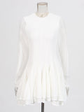 French Small Fragrant Wind Round Long-Sleeved Skirt 2025 New Temperament Solid Color Lotus Leaf Side Design Short Dress