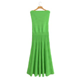 Summer New Sexy Hottie Body Shape Straight Green Dress Sleeveless Knit
