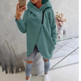 Hooded Sports Plus Velvet Tunic Casual Long-Sleeved Zipper Coat Women's Plus-Size Solid Color