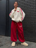 Red Printing Trousers Women Loose Gibe Foot Drawstring Design Street Cool Sports Slacks Autumn And