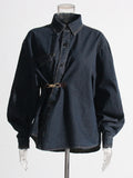 Denim Jacket 2025 Fall Fashion Casual Denim Waist Chain White Commuting Long Sleeves