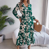 Shooting 2025 Autumn And Winter Leisure Flowers Waist Long-Sleeved Lotus Leaf-Side Dress Women's