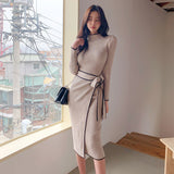 Autumn And Winter Korean Version Of The Temperament Half-High Collar Body Long Collar Wearing Waist Knitted Sweater Dress Dress