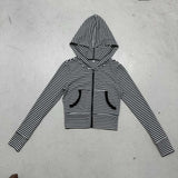 Fresh Sweet Spicy Wind Striped Hooded Collar Jacket With Thin Short Cardigan Long-Sleeved Top Autumn Dress