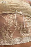 Vintage Floral Lace Tube Cropped Tops Summer Streetwear 2023 Sexy Women Strapless Off Shoulder See Through Tank