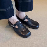 Spring And Autumn Retro Black Small Leather Shoes Women's T-Shaped Round Head Mary Jane Shoes New Flat-Bottomed Casual Birken