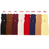 New With Belt Cuffless Sleeveless Fande Dress