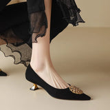 Spring 2025 New Soft Leather Pointed Metal Buckle Shallow Single Shoes Cat With Temperament Commuting High