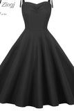 Women Summer Fashion Black Party Dress Solid Spaghetti Strap Sexy A-line Midi Sundress Robe Femme