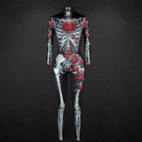 2025 Halloween Women's Body Bone Print Party Cosplay Tight Jumpsuit