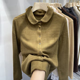 De-Velvet Shirt Bottomed Women 2025 Autumn And Winter Exquisite Collared Temperament Fashion Warm Inside The