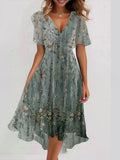Summer New Loose Leisure Shuya V Collar Crumped New Hot Print