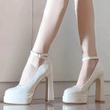 Girl Waterproof Table With High Heels Women 2025 Spring New Shallow Thick Heel Mary Jane Single