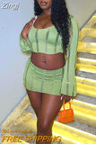 Women Knitted Sexy Y2K Outfits Crochet 2 Piece Sets Long Sleeve Hollow Out Crop Top High Waist Mini Skirts Matching