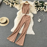 Zingj Kong Flavor Retro Knit Suit Short Sleeveless Jacket Women's High Waist Horn