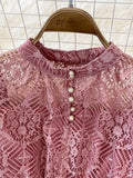 Women Lace Dress Spring Summer Elegant Stand Collar Puff Sleeve High Waist Party Vestidos Female Runway Robe 2023