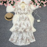 Zingj Wind Temperament Sweet Broken Flower V Collar Dress Beach Vacation Snow Spinning A Word Long