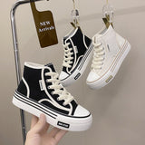 Version Of High-Top Canvas Shoes Women In The Autumn Of 2025 New Fashion Students Thick Soles To Increase The Height Of Small White Shoes With Casual