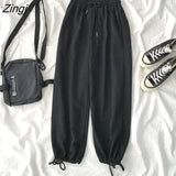 Pants Women Drawstring Korean Style Loose Harem Trousers Ankle-length Streetwear Vintage Kpop Daily Retro Leisure