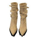 New Short Boots Fashion Buckle Velvet Folding Pile Boots In The Boots Fine And Catch The Western Cowboy
