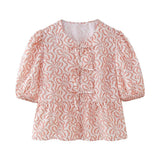 New Bubble Sleeve With Solid Color Short Top